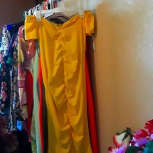 Shein large yellow scrunge midi dress